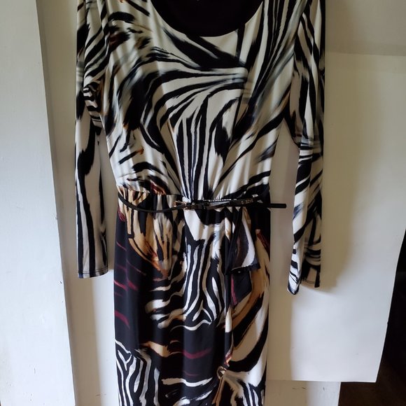 A Luxology Women's Dress Animal Print Career Evening Old Money Belted  S - Picture 2 of 12